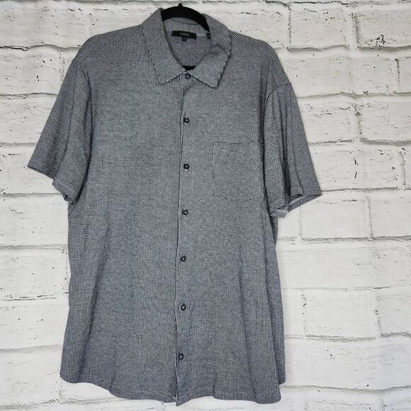 Vince Button Up Shirt Sleeve Shirt 100% Cotton Houndstooth Collared Men XL - Picture 1 of 13